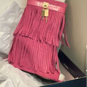 Fashion Nova Pink Fringe Ankle Booties